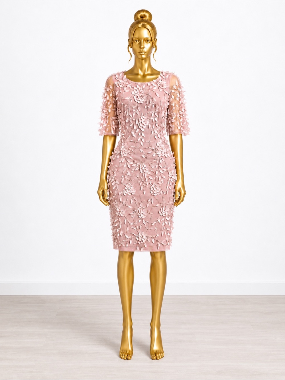THEIA Blush Pink 3D Floral Appliqué Sheath Cocktail Dress Size 12